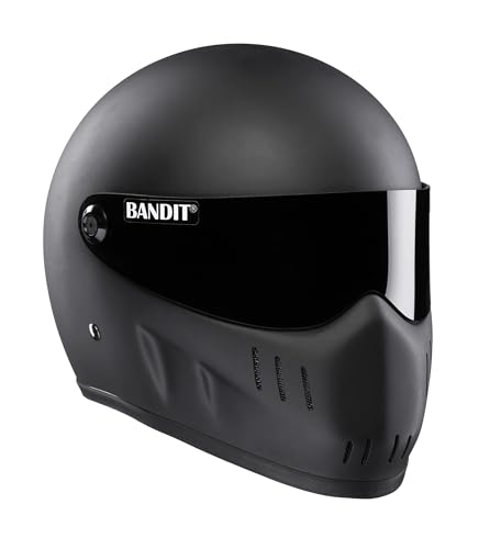 Motorradhelm Bandit XXR Schwarz Matt Smoke Visier Streetfighter Custom Biker Style Dull Black Motorcycle Helmet Tinted Visor XXMB (XXL)