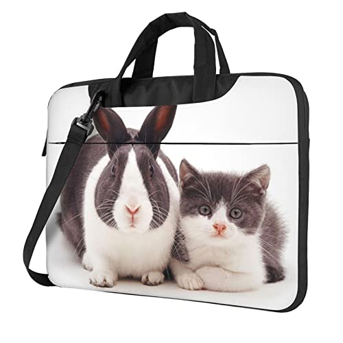 Laptop-Schultertasche mit Kaninchen- und Katzen-Motiv, für Laptop und Tablet, Schwarz , 14 inch