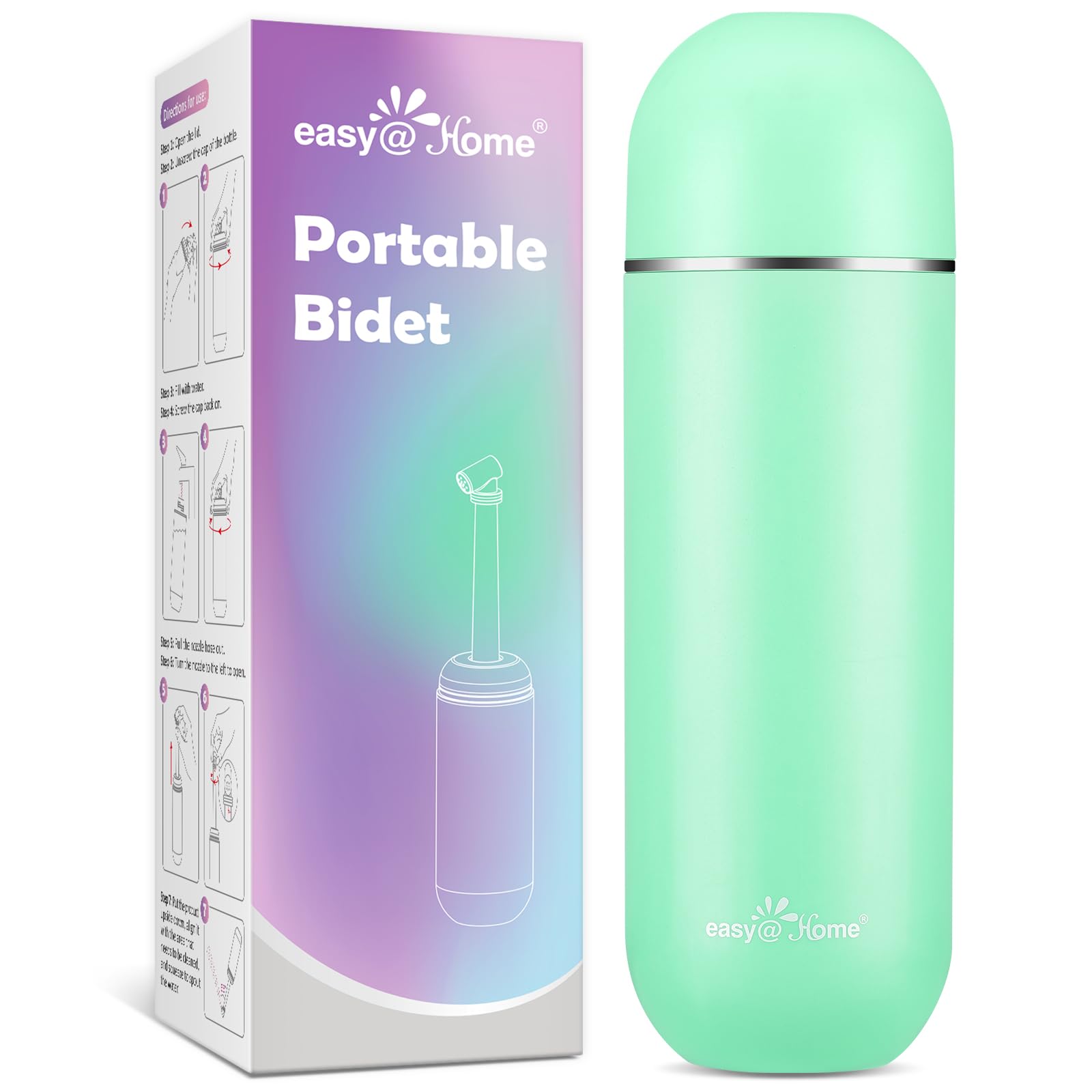 Easy@Home Tragbare Bidet-Flasche für Reisen: Peri-Flasche für die postpartale Pflege – Handsprüher für Damen und Herren | 380 ml große persönliche Hygiene-Reinigungsflasche | EPB-01 Grün