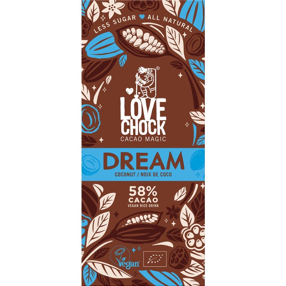 Lovechock Tafelschokolade Dream, Reisdrink & Kokosnuss, 58% Kakao, vegan, 70g (6)