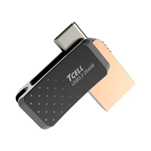 TCELL Hochgeschwindigkeits-Dual-Flash-Laufwerk mit Zinklegierung, 256 GB, USB 3.2, Typ-C OTG, 2-in-1, für PC/Laptop/Handy/Tablet/iMac/MacBook/Tesla Sentry Modus, Lesegeschwindigkeit bis zu 200 MB/s
