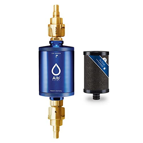 Alb Filter® TRAVEL Active Trinkwasserfilter mit Anschluss-Set für Camping, Wohnwagen und Caravan. Qualität Made in Germany Blau