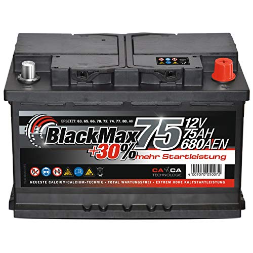 Autobatterie 12V 75Ah 720A BlackMax PKW Batterie ersetzt 65Ah 70Ah 72Ah 74Ah