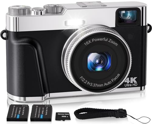 Digitalkamera, 48MP Autofokus Fotokamera mit 32GB Karte und Kamera Tasche, 16x Zoom Fotoapparat mit drehbarem Armaturenbrett und Sucher