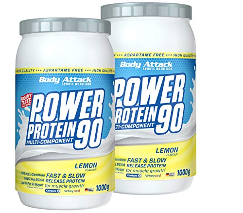 Body Attack Power Protein 90, 5K Eiweißpulver mit Whey-Protein, L-Carnitin und BCAA für Muskelaufbau und Fitness, Made in Germany (Lemon Cream, 2 x 1 kg)