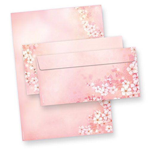 Briefpapier Set Kirschblüten 100 Blatt DIN A4 90g und 100 Umschläge DIN lang altrosa Motiv-Papier Frühling