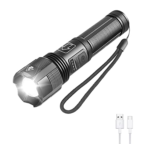 WESLITE XHP70.2 LED Taschenlampe Aufladbar, Taktische Taschenlampen LED Extrem Hell 6000 Lumen Leistungsstarke USB Taschenlampe Zoombar mit 5 Modi und Stromanzeige für Camping Angeln