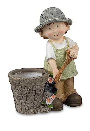 Small-Preis Deko-Figuren Sommerkinder Greta oder Franz stehend Gartenkinder mit Topf Frühjahrsdeko Sommerdeko für Innen und Außen 38x16cm groß 088 (Junge)