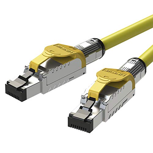 LINKUP - [GHMT & DSX8000 Zertifiziert] Cat8-Ethernet-Patchkabel S/FTP 22AWG Doppelt Geschirmtes Massivkabel┃2000MHz 2GHz 40Gbps┃5th-Gen-Ethernet-LAN-Netzwerk 40G-Strukturdrähte┃Gelb┃1M (3.3ft)