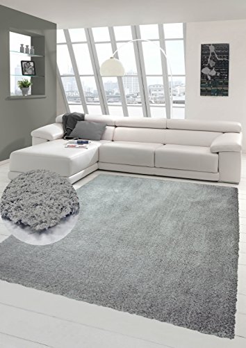Shaggy Teppich Micro Polyester Hochflor Langflor Teppich Wohnzimmer Teppich Gemustert in Uni Design Grau Größe 120x170 cm