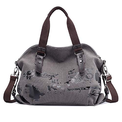 Joytea Vintage Canvas Handtasche Damen Umhängentasche Einkauftasche Mädchen Hobo Bag Tote Bag Shopping Bag Grau