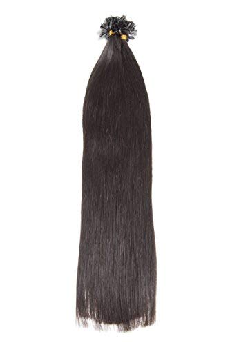 Naturschwarze Keratin Bonding Extensions aus 100% Remy Echthaar/Human Hair- 25x 1g 50cm Glatte Strähnen - U-Tip als Haarverlängerung und Haarverdichtung: Farbe #1b Naturschwarz
