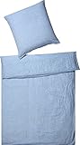 elegante Leinen Bettwäsche Breeze hellblau 1 Bettbezug 135 x 200 cm + 1 Kissenbezug 80 x 80 cm