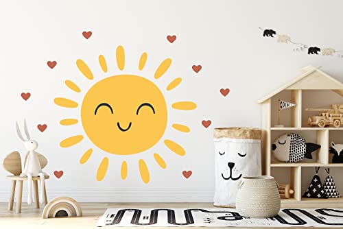 Wandtattoo Kinderzimmer Süße lachende Sonne mit Herzen Babyzimmer Wandaufkleber Wall Sticker Sunshine K1821 (100cm(B)x100cm(H))