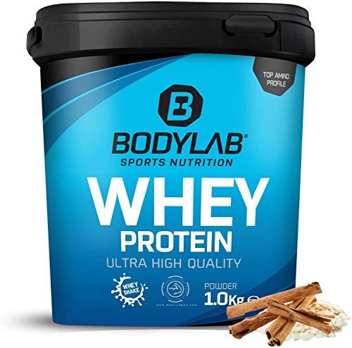 Protein-Pulver Bodylab24 Whey Protein Milchreis-Zimt 1kg, Protein-Shake für Kraftsport und Fitness, Whey-Pulver kann den Muskelaufbau unterstützen, Eiweiss-Pulver mit 80% Eiweiß, Aspartamfrei