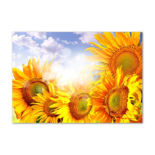 Tulup Glas-Bild Wandbild aus Glas - Wandkunst - Wandbild hinter gehärtetem Sicherheitsglas - Dekorative Wand für Küche & Wohnzimmer 100x70 - Blumen & Pflanzen - Sonnenblumen - Gelb