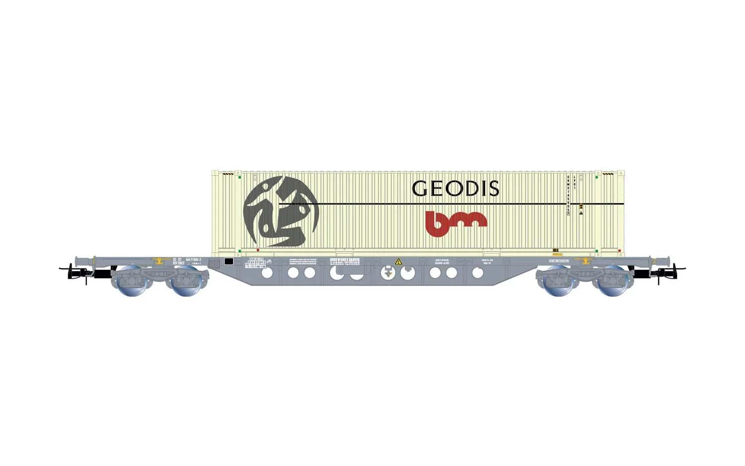 SGNSS Containerwagen, mit 45’-Geodis-Container in Grau, Periode V
