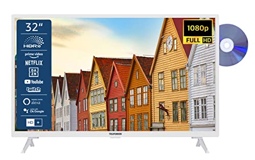 TELEFUNKEN XF32SN550SD-W 32 Zoll Fernseher/Smart TV (Full HD, HDR, Triple-Tuner, DVD-Player) - Inkl. 6 Monate HD+ [2023]