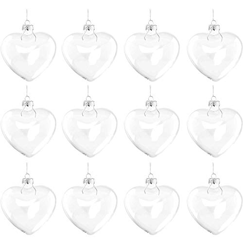 Anjing 12 Stück transparente Glasherz-Ornamente, befüllbare Kugeln für Weihnachten, Party, Hochzeit, Dekorationen