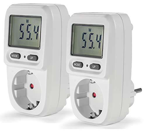 Eaxus® 2er Set Energiekostenmessgerät Steckdose mit Display - Strommesser Verbrauchsmessgerät bis 3680 Watt, Weiß