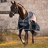 EQUILYX® Regendecke Pferd [perfekte Passform] Weidedecke Outdoordecke Turnout Rug feuchtigkeitsabweisend Winddicht atmungsaktiv (Navy Blau, 155)