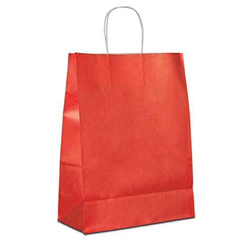 Papiertüten rot mit Kordel-Henkel I 500 Stk. 32+12x41cm I Papiertragetasche für Einzelhandel, Weihnachten, Mitbringsel, TO-GO I Geschenktüten aus Kraftpapier I HUTNER