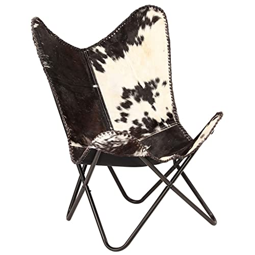 RONGQI Butterfly-Sessel, Butterfly Chair, Relaxstuhl, Armlehnensessel, Clubsessel, Schwarz und Weiß Echtes Ziegenleder