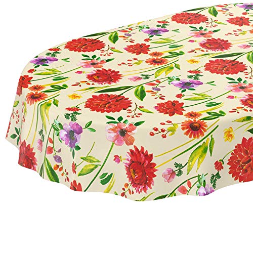 ANRO Tischdecke Wachstuch abwaschbar Wachstuchtischdecke Wachstischdecke Blumen Frühling Beige Oval 200x140cm