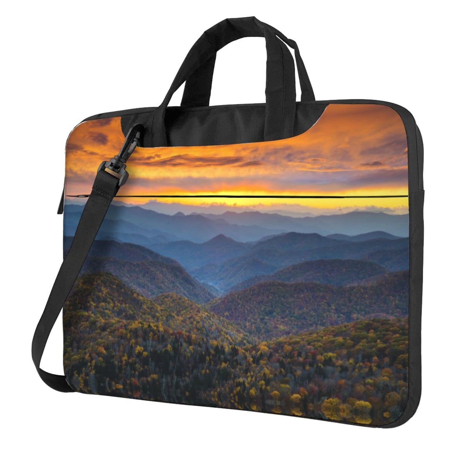 Blue Ridge Parkway Mountains bedruckte Laptop-Umhängetasche, Laptop- und Tablet-Tragetasche, Schwarz , 13 inch