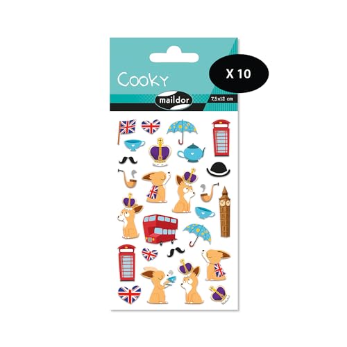 Maildor 560381Cpack – ein Beutel mit 3D-Aufklebern Cooky, 1 Bogen 7,5 x 12 cm, London (27 Aufkleber), 10 Stück