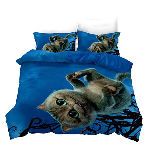 Timiany Bettwäsche Katzen Cat Tier Motiv Bettbezug Set 135x200cm Mikrofaser Bettwäsche Set Mit Reißverschluss Und 2 Kissenbezug 50x75cm (Blau,135x200+80x80)