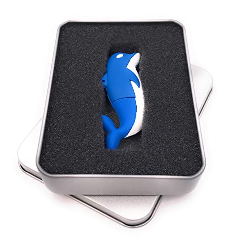 Onwomania Delfin Fisch Ozean Tier in Blau USB Stick in Alu Geschenkbox 64 GB USB 3.0