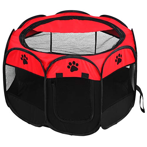 AYNEFY Faltbares Haustierzelt,Haustier Camping Zelt Tragbar Faltbar Hund Nest und Katze Nest Haustier Camping Zelte mit T¨¹r Hunde Laufst?lle f¨¹r Hunde Katzen (81 * 45 cm)(Rot)