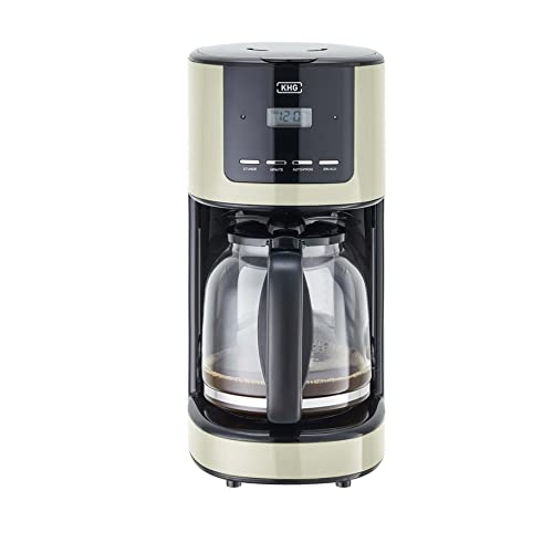 KHG Kaffeeautomat Grau Glas 17,5cm B x 36,5cm H automatische Abschaltung nach ca.30 Minuten,Kanne und Filterhalter spülmaschinengeeignet,Einschaltbar, Farbe-Dekor:Creme