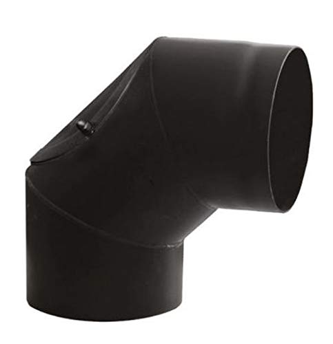 rg-vertrieb Ofenrohr Knie Winkel Bogen 90° mit Tür Stahlrohr Abgasrohr Senotherm Schwarz 2mm Heizung Rauchrohrbogen (130mm)
