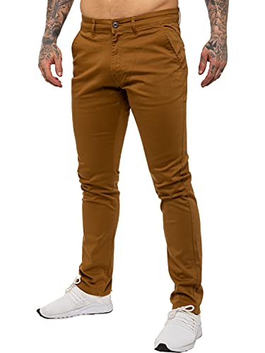 Enzo Herren Designer Skinny Slim Fit Chinos Super Stretch Hose Pants, hautfarben, 32W x 30L