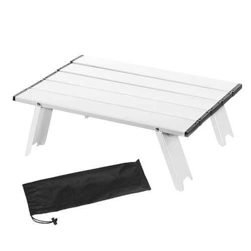 SANWOOD Faltbarer Tisch Faltbar Kleiner Strand Ultraleicht Aluminium Klappbar Solide Konstruktion Starke Tragfähigkeit Hohe Stabilität Mini Weiß