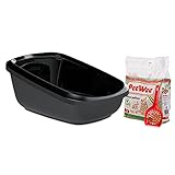 PeeWee Katzentoilette EcoGranda Katzenklo Schale offen Katzen WC inkl. 3kg Streu, Farbe:Schwarz