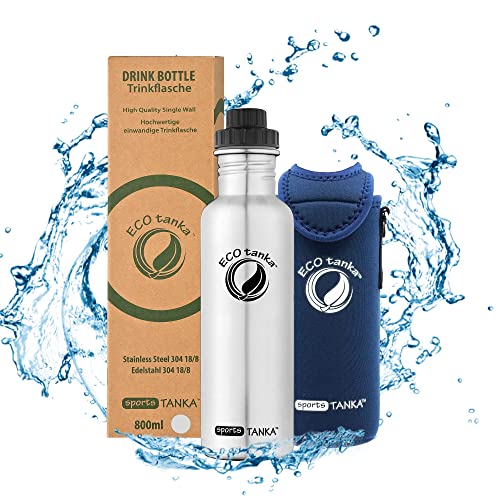 ECOtanka sportsTANKA Trinkflasche aus Edelstahl 0,8 Liter auslaufsicher - Wasserflasche BPA frei mit Reduzier Verschluss + KOOLER