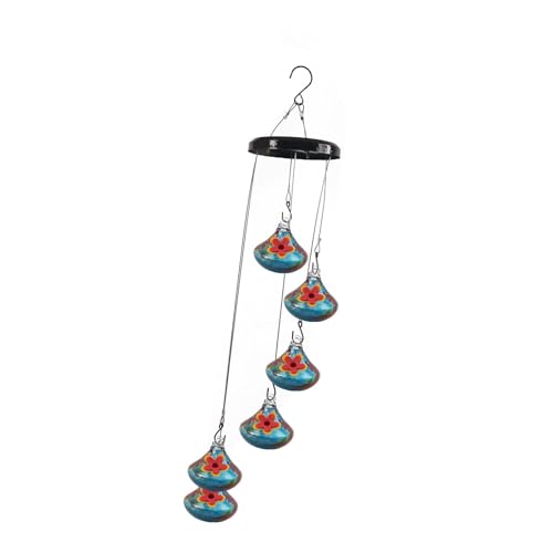perfk Windspiel-Futterspender zum Aufhängen im Freien, farbenfrohes, mundgeblasenes Glas, einzigartiger Vogelfutterspender mit 6 Glaskugeln für die Terrasse, Stil b