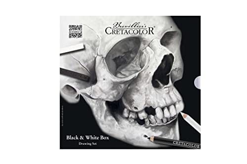 Cretacolor Black & White Box - Skull Edition - die wichtigsten Schwarz-Weiß Produkte in einem Set - 25-teilig - Made in Austria