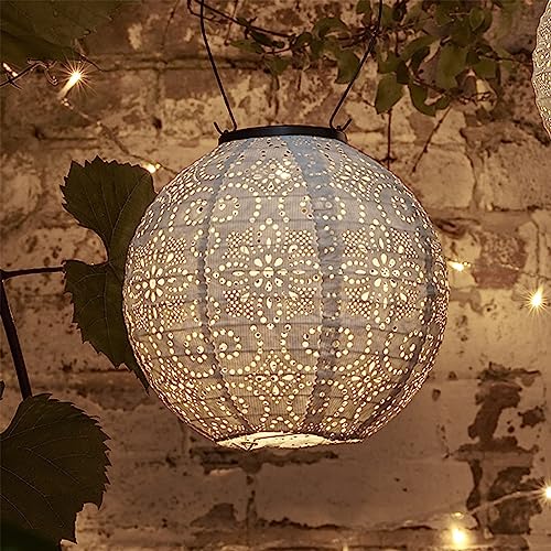 Lights4fun LED Solar Lampion Tyvek Weiß Marokkanische Laterne Außen Gartenbeleuchtung