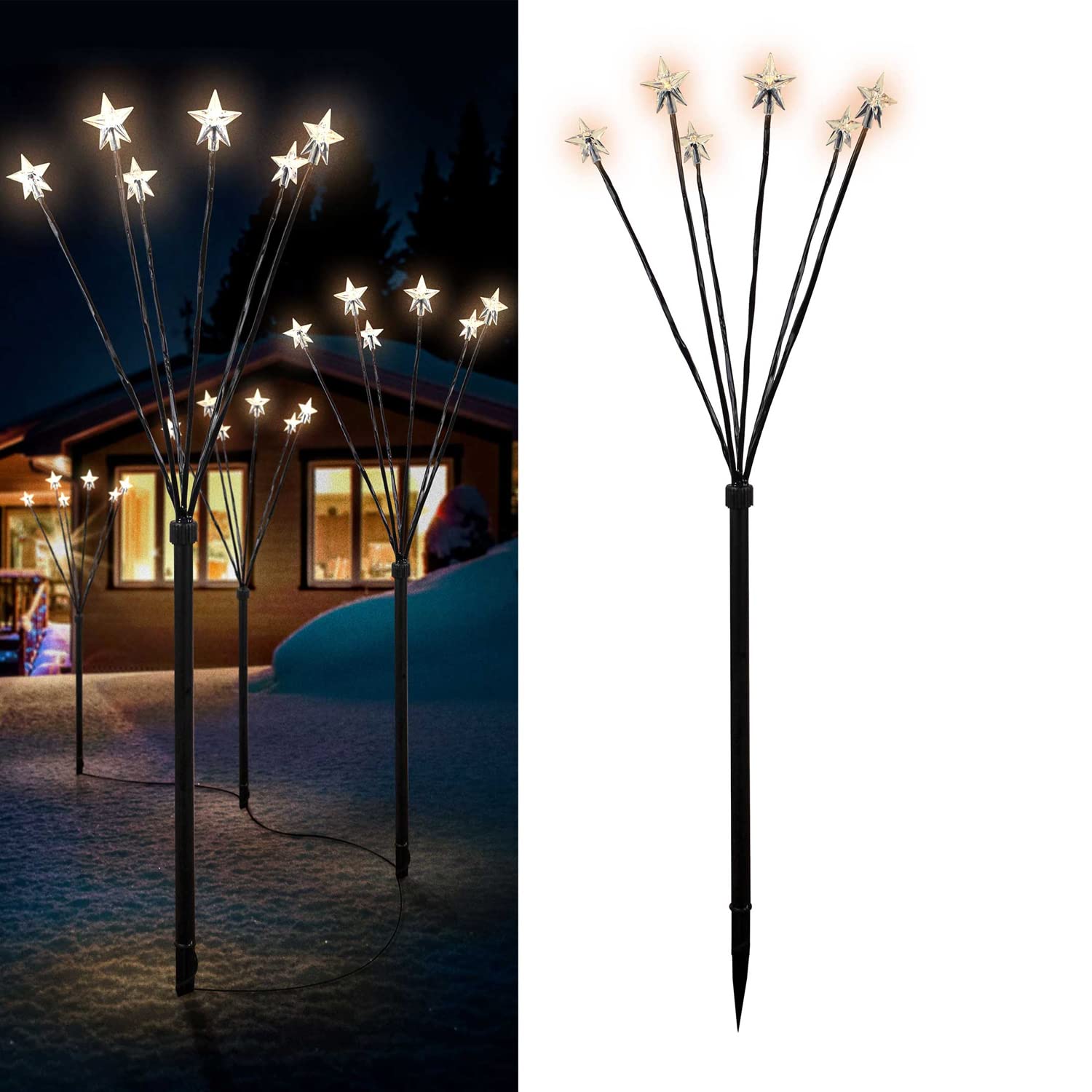 12 Stück Sternenstäbe LED-Gartenleuchtstäbe mit 72 Sternen warm-weiß Gartenstäbe Weihnachtsdekoration batteriebetrieben