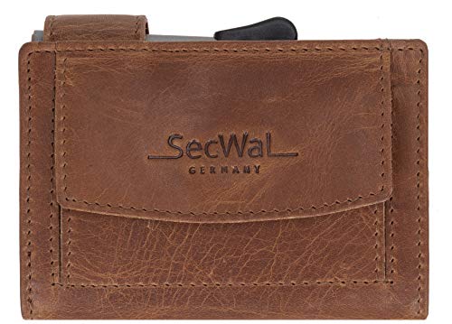 Kartenetui Leder Secwal Geldbörse Smart Mini Alu RFID Schutz + Schlüsseletui (Cognac (RV SW1 Dallas 04))