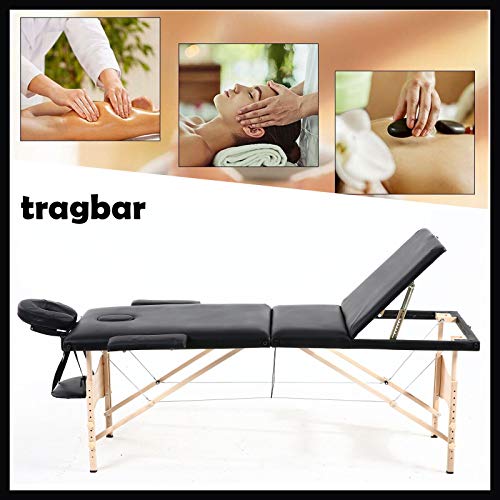 Mobile Massagetisch Massageliegen Massageliege Massagebett Klappbar Kosmetikliege Behandlungsliege mit 3 Zonen Ergonomischer Kopfstütze Höhenverstellbaren Holzfüße (belastbar bis 230kg)