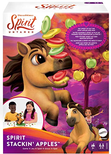 Mattel Games GXD69 - "Spirit Untamed" Stackin' Snackin' Apples Kinderspiel, Stapelspaß mit dem hungrigen Pferd für 2, 3 oder 4 Spieler ab 5 Jahren