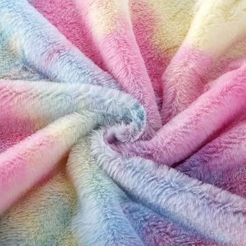 MINGKI 50 * 160CM Regenbogen Kaninchenhaar Plüsch Stoff Samt Bedruckte Stoff Farbverlauf Flanell für Schal Accessoires Kleidung DIY Spielzeug