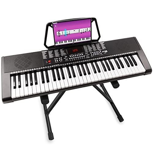 MAX KB4 Electronisch Keyboard Piano voor de beginner met o.a. 61 toetsen en 3-staps trainingsfunctie met in hoogte verstelbare keyboardstandaard
