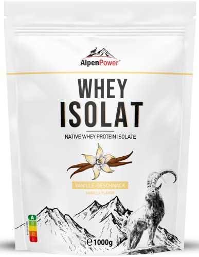AlpenPower Native Whey Protein ISOLAT Vanille 1 kg - 100% natürliche Zutaten, ohne Süßstoffe - Hochwertiges CFM Eiweißpulver aus bester Alpenmilch