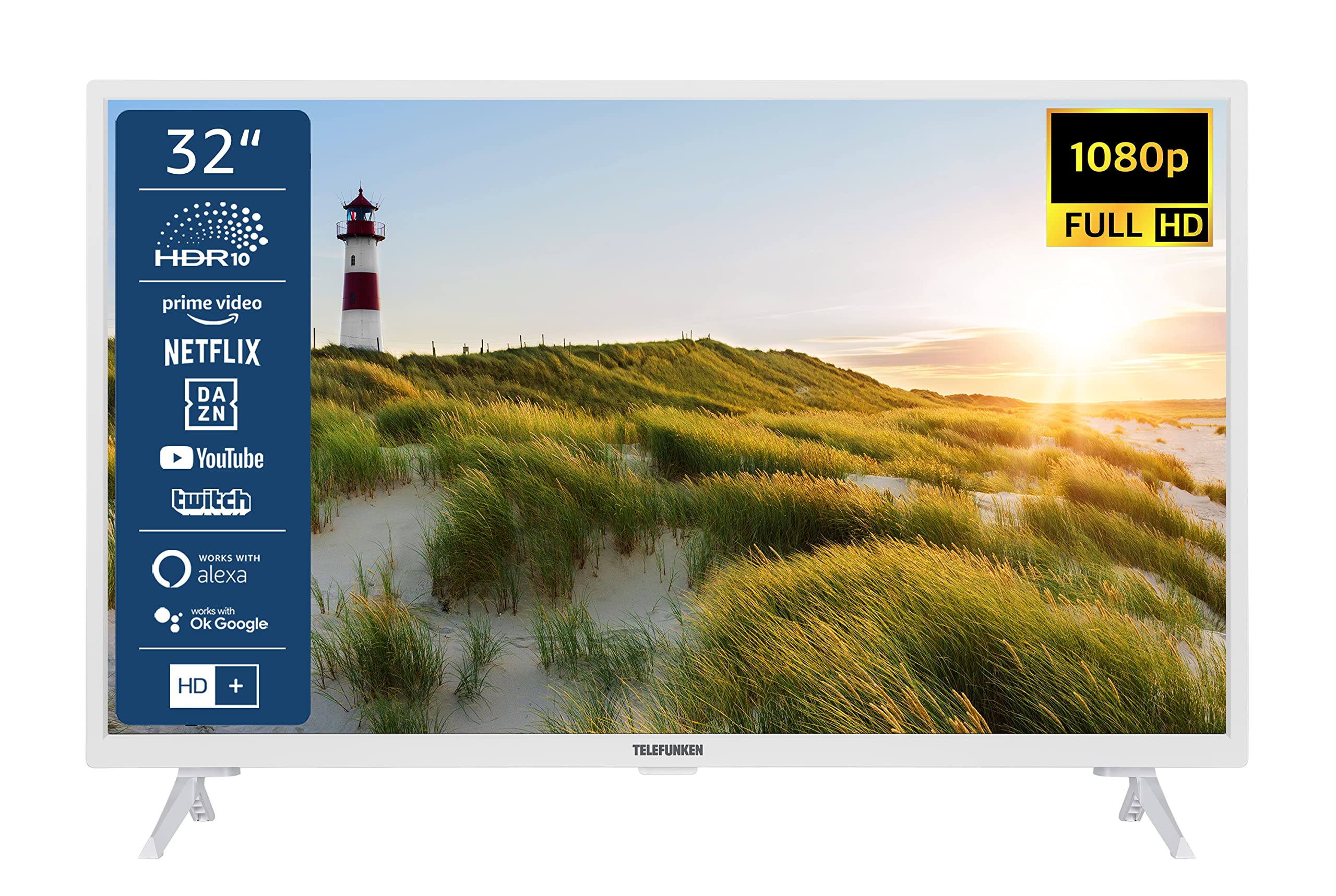 TELEFUNKEN XF32SN550S-W 32 Zoll Fernseher/Smart TV (Full HD, HDR, Triple-Tuner) - Inkl. 6 Monate HD+ [2023], Weiß